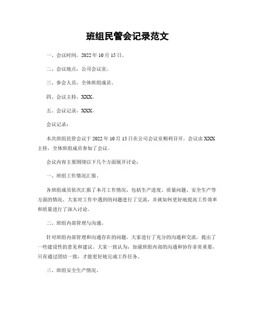 班组民管会记录范文