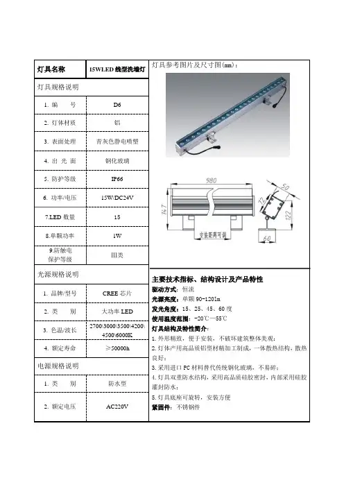 15W12W72W18W灯具参数