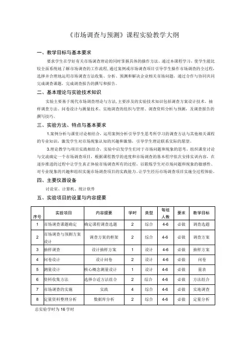 《市场调查与预测：理论、技术与实务》课程实验教学大纲