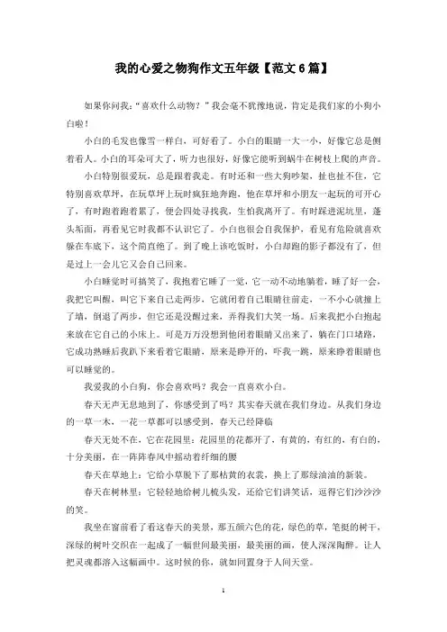 精选我的心爱之物狗作文五年级【范文6篇】