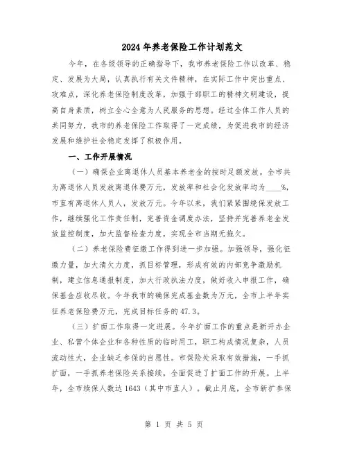 2024年养老保险工作计划范文（二篇）
