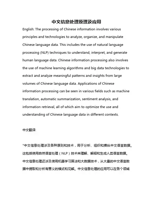 中文信息处理原理及应用