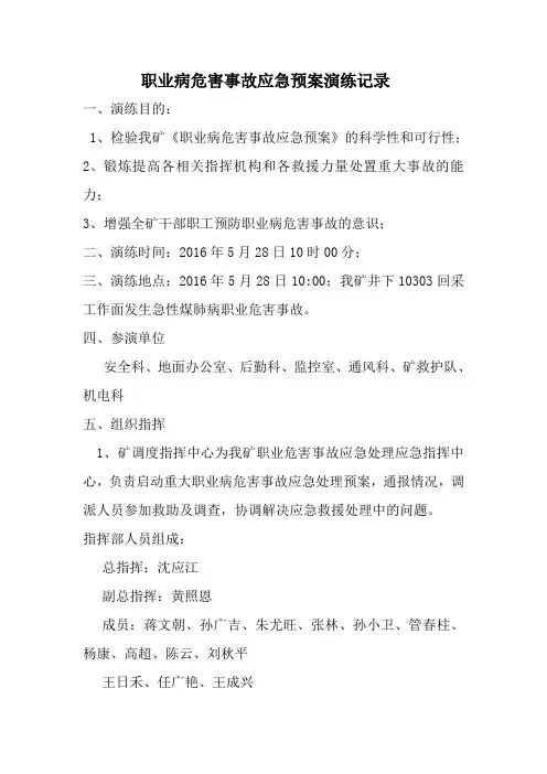 职业病危害事故应急预案演练记录