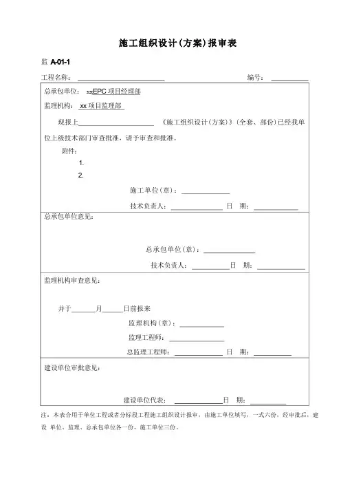EPC项目工作表格(管理类、质量控制类)