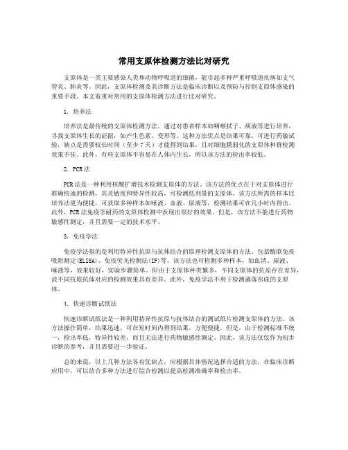 常用支原体检测方法比对研究