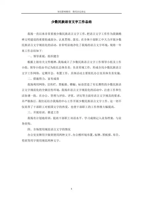 少数民族语言文字工作总结