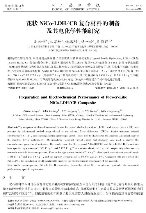 花状NiCo-LDHCB复合材料的制备及其电化学性能研究