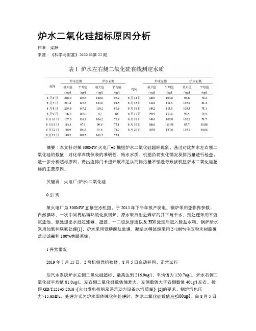 炉水二氧化硅超标原因分析