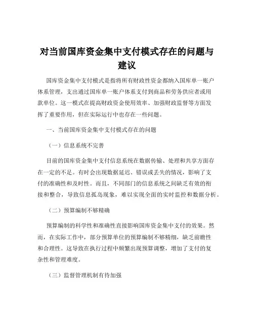 对当前国库资金集中支付模式存在的问题与建议