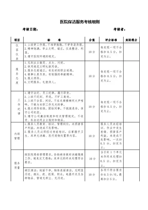 医院保洁服务考核细则