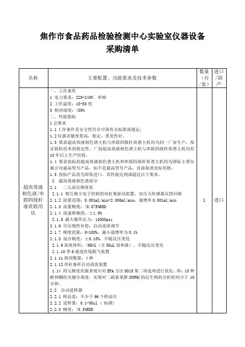 焦作市食品药品检验检测中心实验室仪器设备采购清单
