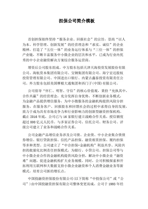 担保公司简介模板