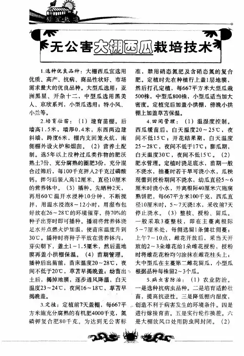 无公害大棚西瓜栽培技术