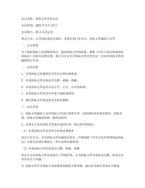 招标文件审查会议纪要