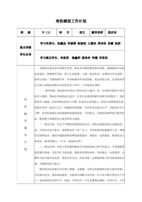 培优补差工作记录表