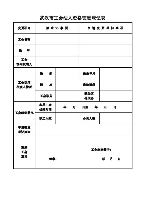 武汉市工会法人资格变更登记表