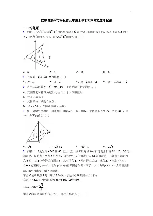江苏省泰州市兴化市九年级上学期期末模拟数学试题