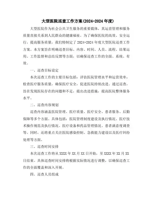 大型医院巡查工作方案(2024-2024年度)