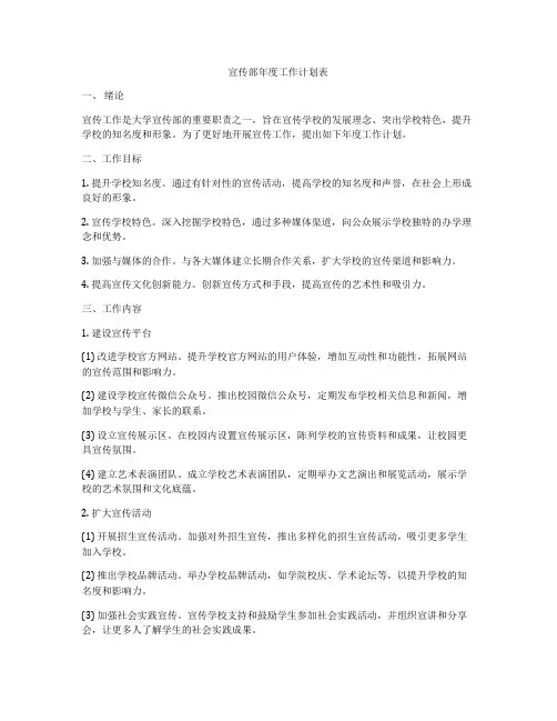 宣传部年度工作计划表