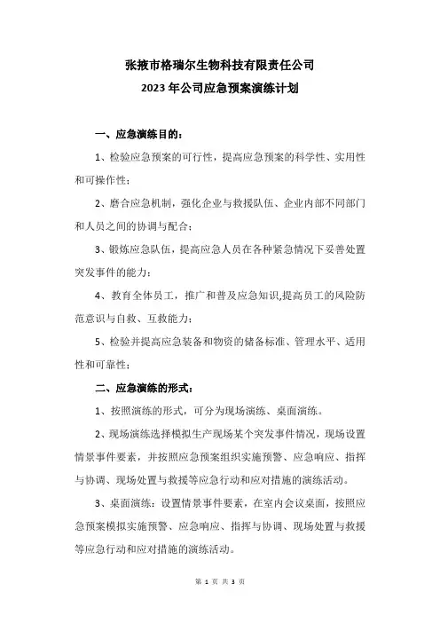 2023年公司应急预案演练计划