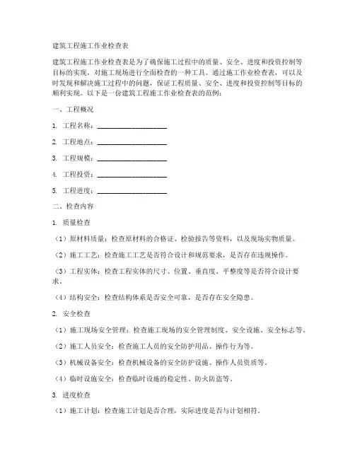 建筑工程施工作业检查表