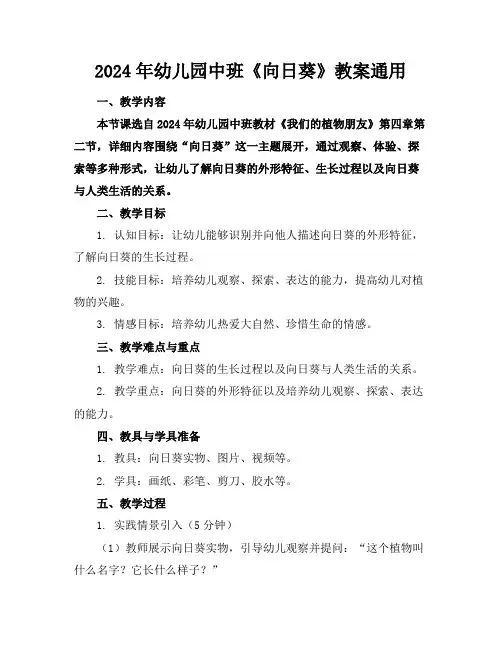 2024年幼儿园中班《向日葵》教案通用