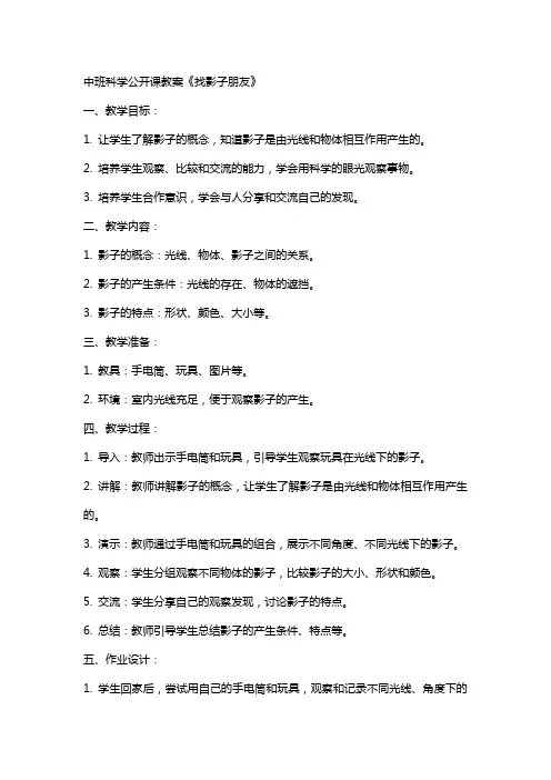 中班科学公开课教案《找影子朋友》