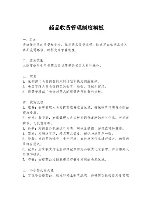 药品收货管理制度模板