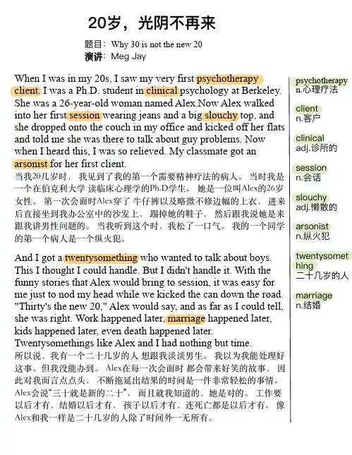 TED演讲稿中英文对照范文《20岁光阴不再来》