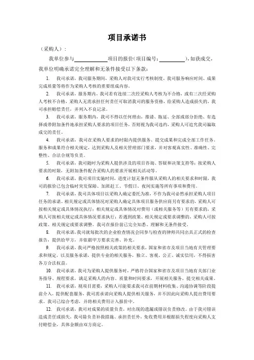 招投标项目承诺书