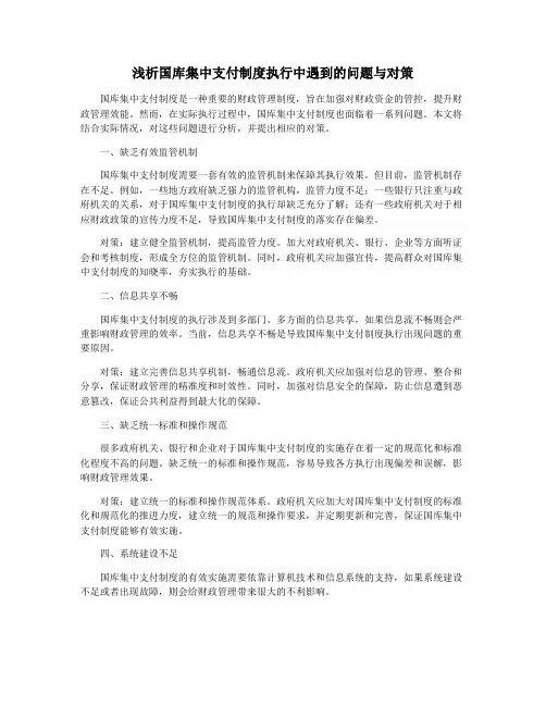 浅析国库集中支付制度执行中遇到的问题与对策