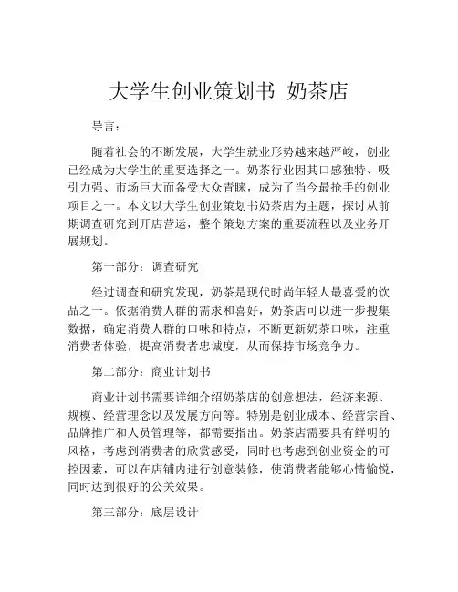 大学生创业策划书 奶茶店