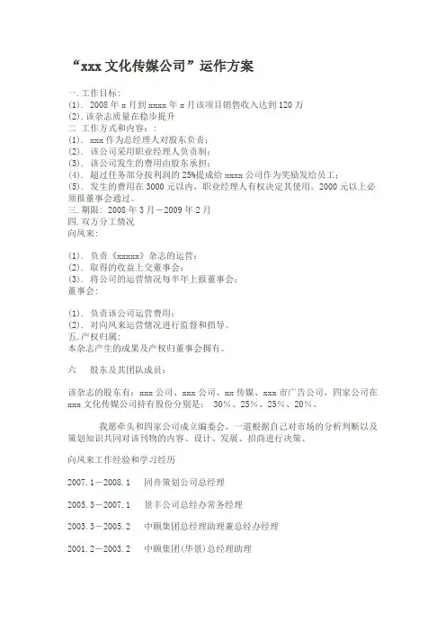 文化传媒公司运作方案