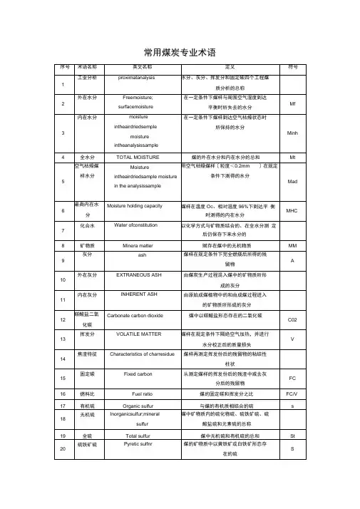 常用煤炭专业术语