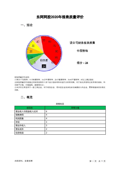 000423东阿阿胶2020年报表质量评价
