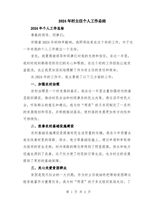 2024年村主任个人工作总结