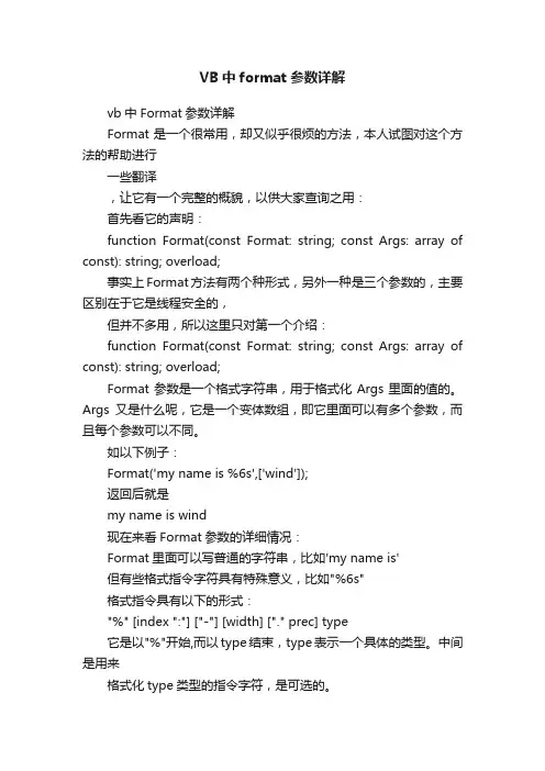 VB中format参数详解