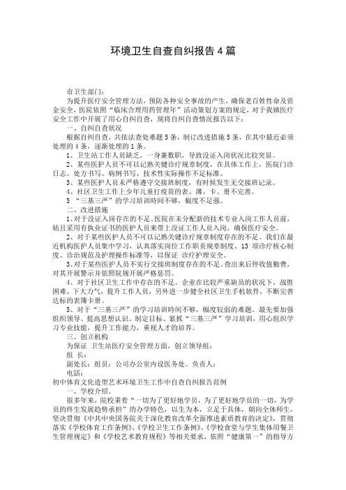 环境卫生自查自纠报告4篇