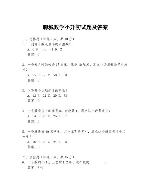 聊城数学小升初试题及答案
