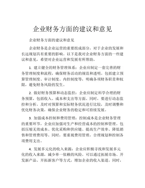 企业财务方面的建议和意见