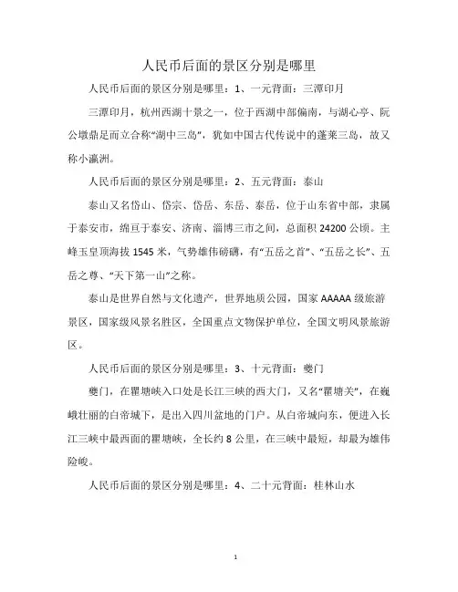 人民币后面的景区分别是哪里