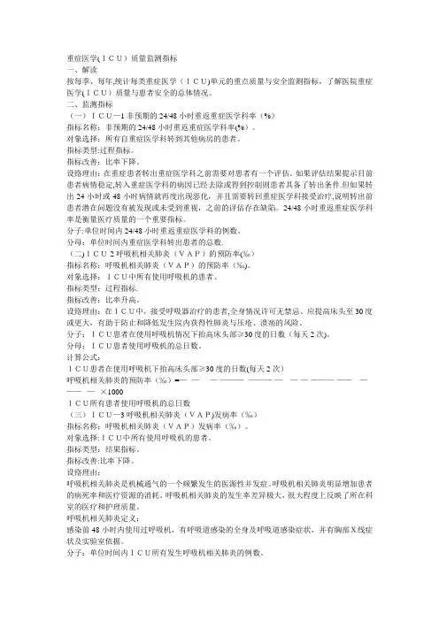 重症医学(ICU)质量监测指标