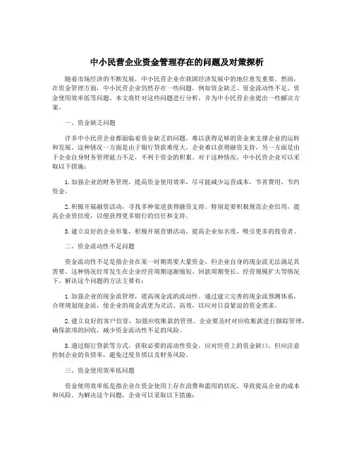 中小民营企业资金管理存在的问题及对策探析