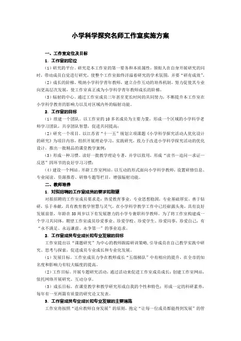 小学科学探究名师工作室实施方案