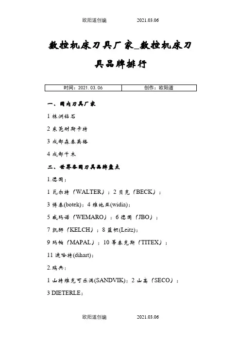 国产数控刀具品牌大全之欧阳道创编