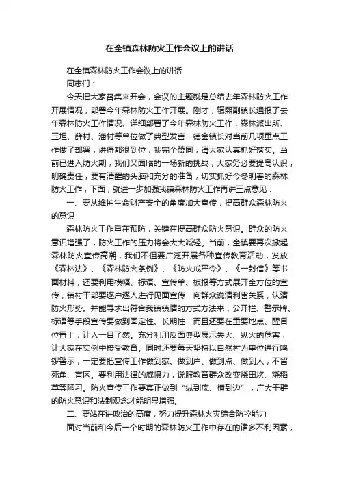 在全镇森林防火工作会议上的讲话