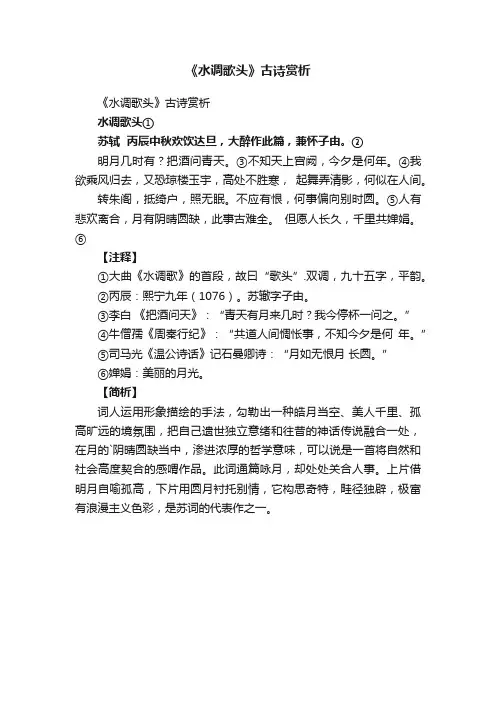 《水调歌头》古诗赏析