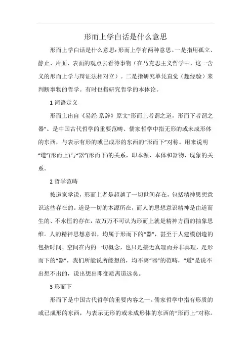 形而上学白话是什么意思