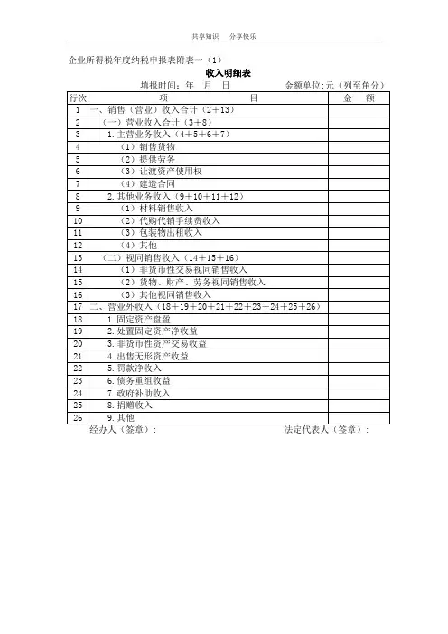 企业收入明细表