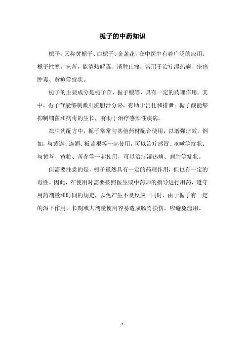 栀子的中药知识